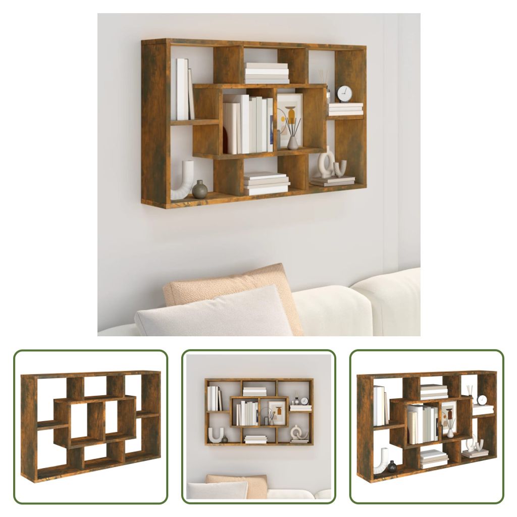 The Living Store Wandregal Räuchereiche 85x16x52,5 cm Holzwerkstoff