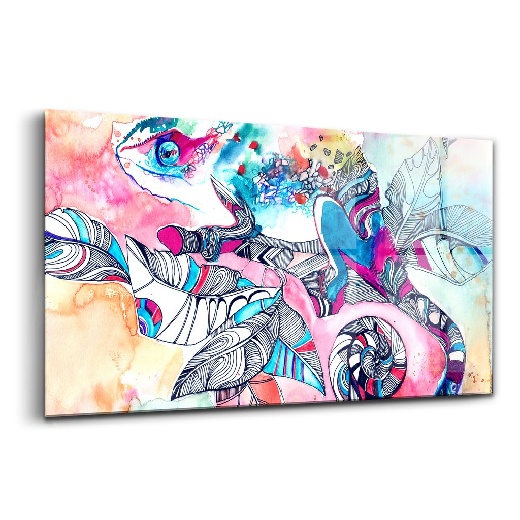 Glasmalerei - dekorative Malerei - moderne Malerei - 100x50 - Chamäleon auf einem Ast
