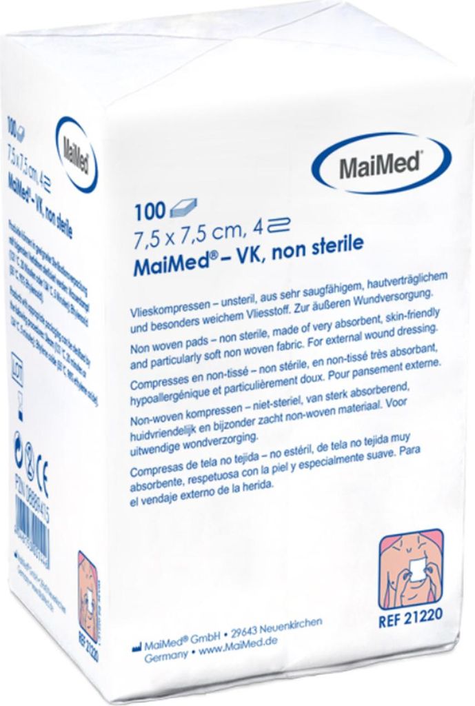 MaiMed-VK-unsteril 7,5x7,5cm  4-fach Vlieskompressen zu 100 Produktbild 
