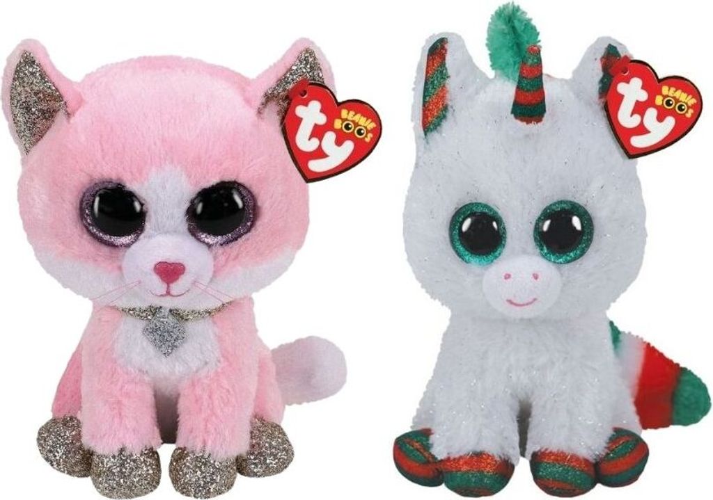 Ty - Stofftiere - Beanie Boo's - Fiona Pink Cat & Christmas Unicorn