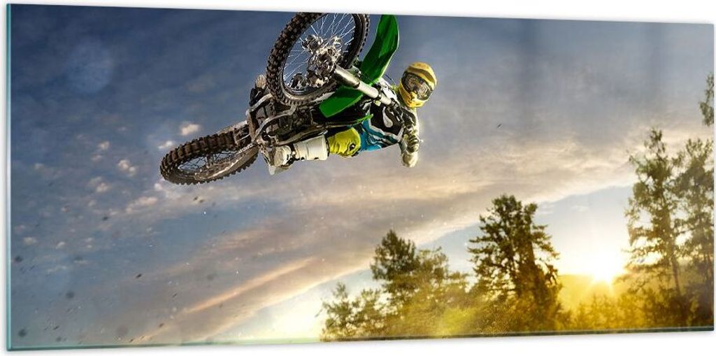 Bilder auf glas - Motorrad Extrem Spaß Wettbewerbe - 120x50cm - Glasbilder - Wandbilder - Kunstdruck - zum Aufhängen bereit - Wanddekoration aus ...