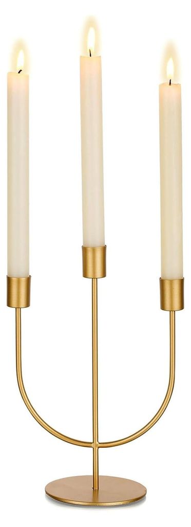 3-armiger Kerzenständer aus Metall in Gold für Hochzeiten - Dekorativer Kerzenhalter für Stabkerzen im modernen Wohnambiente