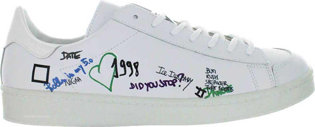 Italienische D.A.T.E. Herren TWIST DOODLE Halbschuhe aus weißem Leder mit Schriftzug 41