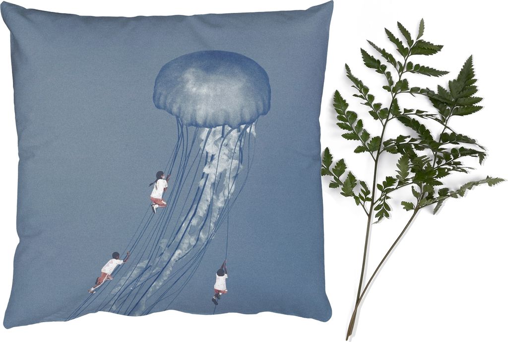 MuchoWow Zierkissen Sofakissen Wohnzimmer Dekokissen 45x45 cm Kinder - Quallen - Meerestiere - Vintage - Schlafpolster - Polster für das Sofa