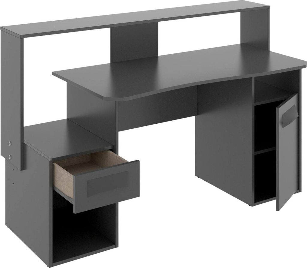 Schreibtisch Dgorin, moderner Multifunktions-Gaming-Schreibtisch, Studiertisch für PC und CD-Halter, 154 x 69 x 98 cm, Anthrazit, ohne LED-Leuchten