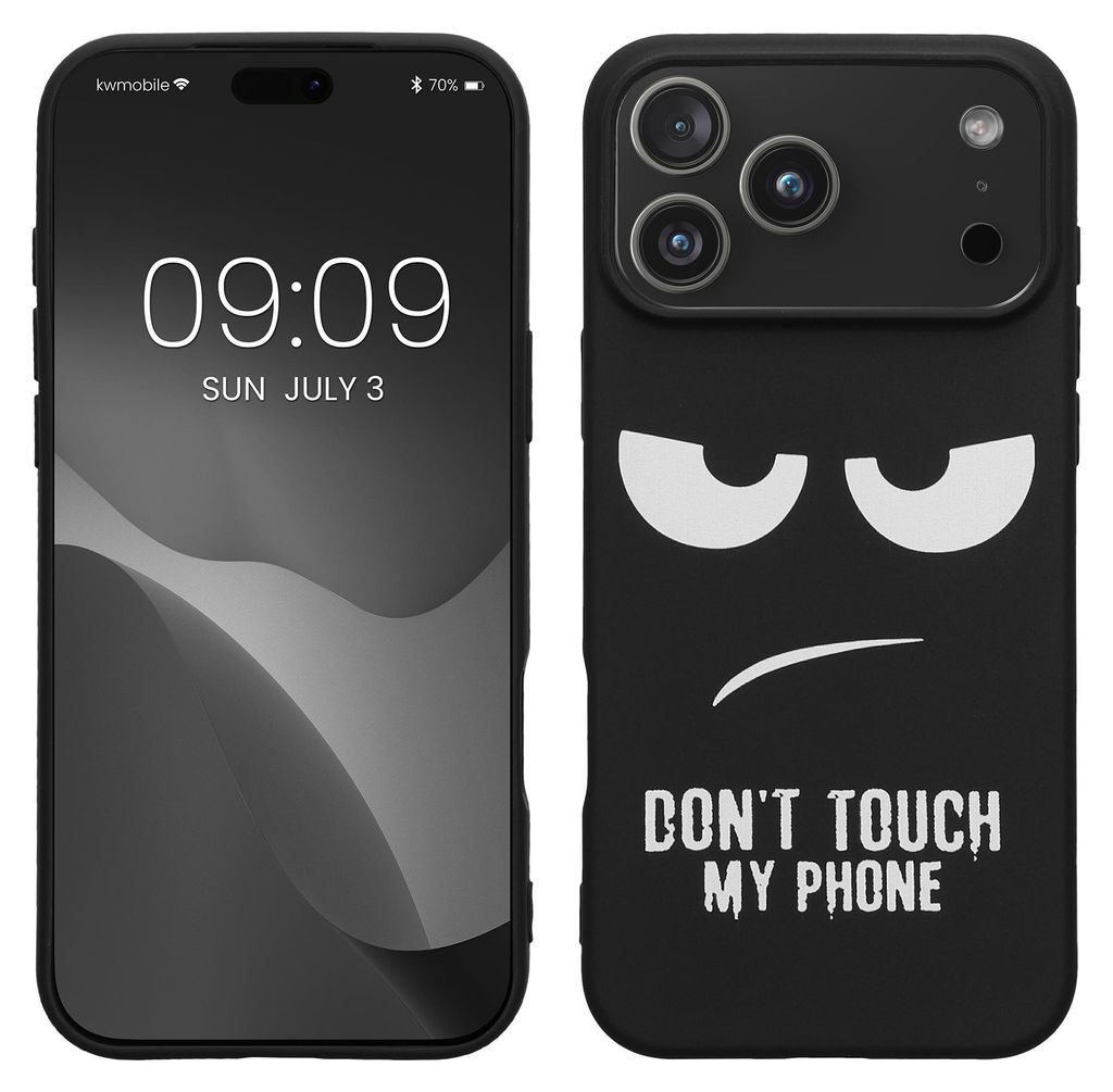 kwmobile Hülle kompatibel mit Apple iPhone 17 Pro Max - Handyhülle Silikon Case - Don't touch my Phone Weiß Schwarz