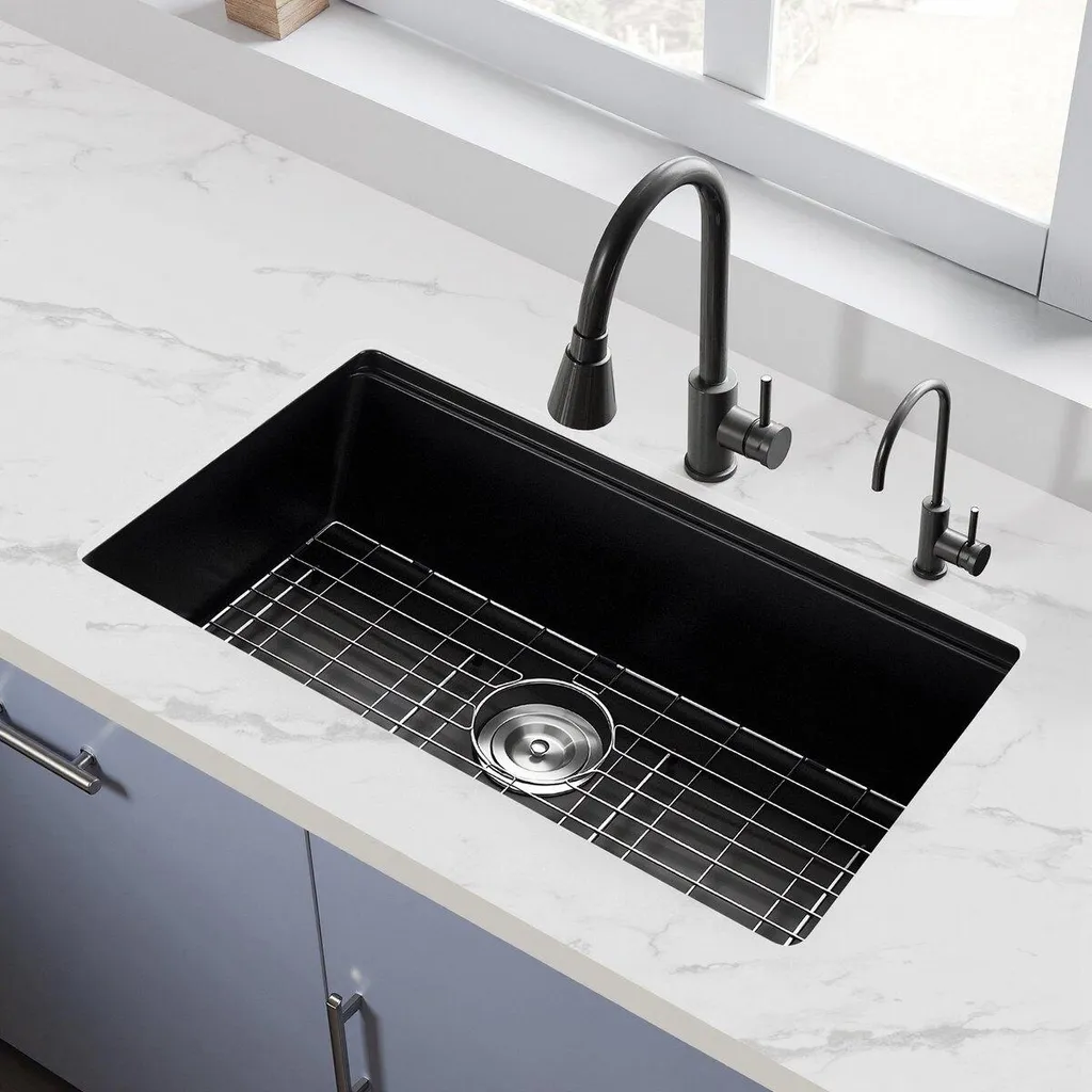 Évier de cuisine granit 76 cm sous plan avec cuve profonde anti-rayure - 8