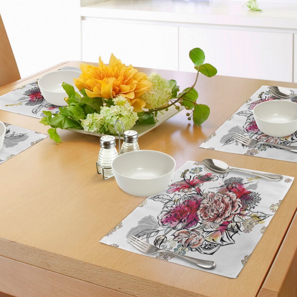ABAKUHAUS Blumen Platzmatten, Romantische Rose Petals Bouquet Braut Hochzeit unter dem Motto Nostalgic Blooms in gemischten Farben, Digitaldruck au...
