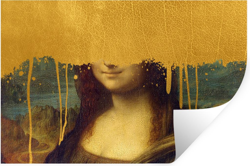 MuchoWow Wandtattoo Wandsticker Wandaufkleber Mona Lisa - Gold - Da Vinci 120x80 cm Selbstklebend und Repositionierbar - Selbstklebend - Fototapeten