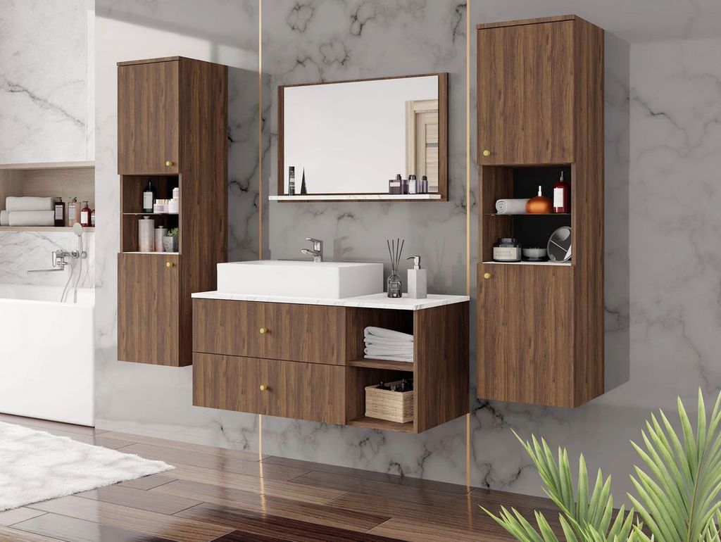 Nábytek do koupelny SEGUNDO 3 - ořech / mramor světlý + Obrázek produktu 