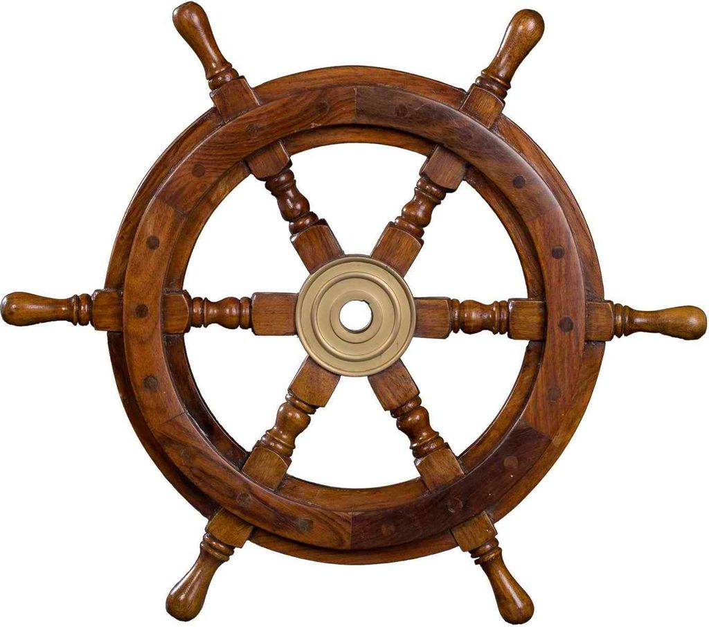 Dekoratives Steuerrad aus Holz mit Messingnabe S-XXL Nautik Optik Schiffsrad, Größe:Größe M - 39 cm