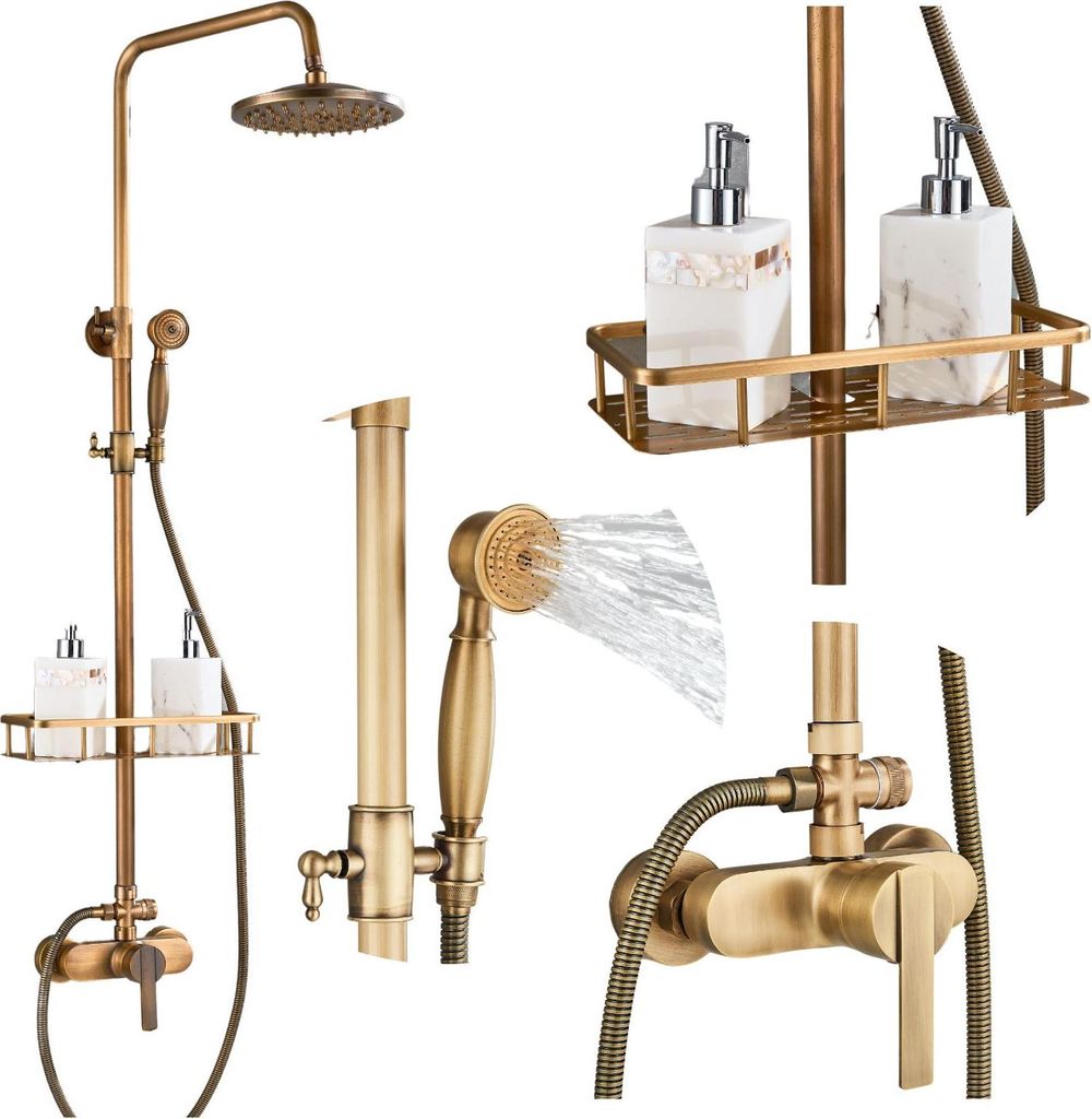 Doucheset retro Ari met regendouche, handdouche, plank voor Productafbeelding 