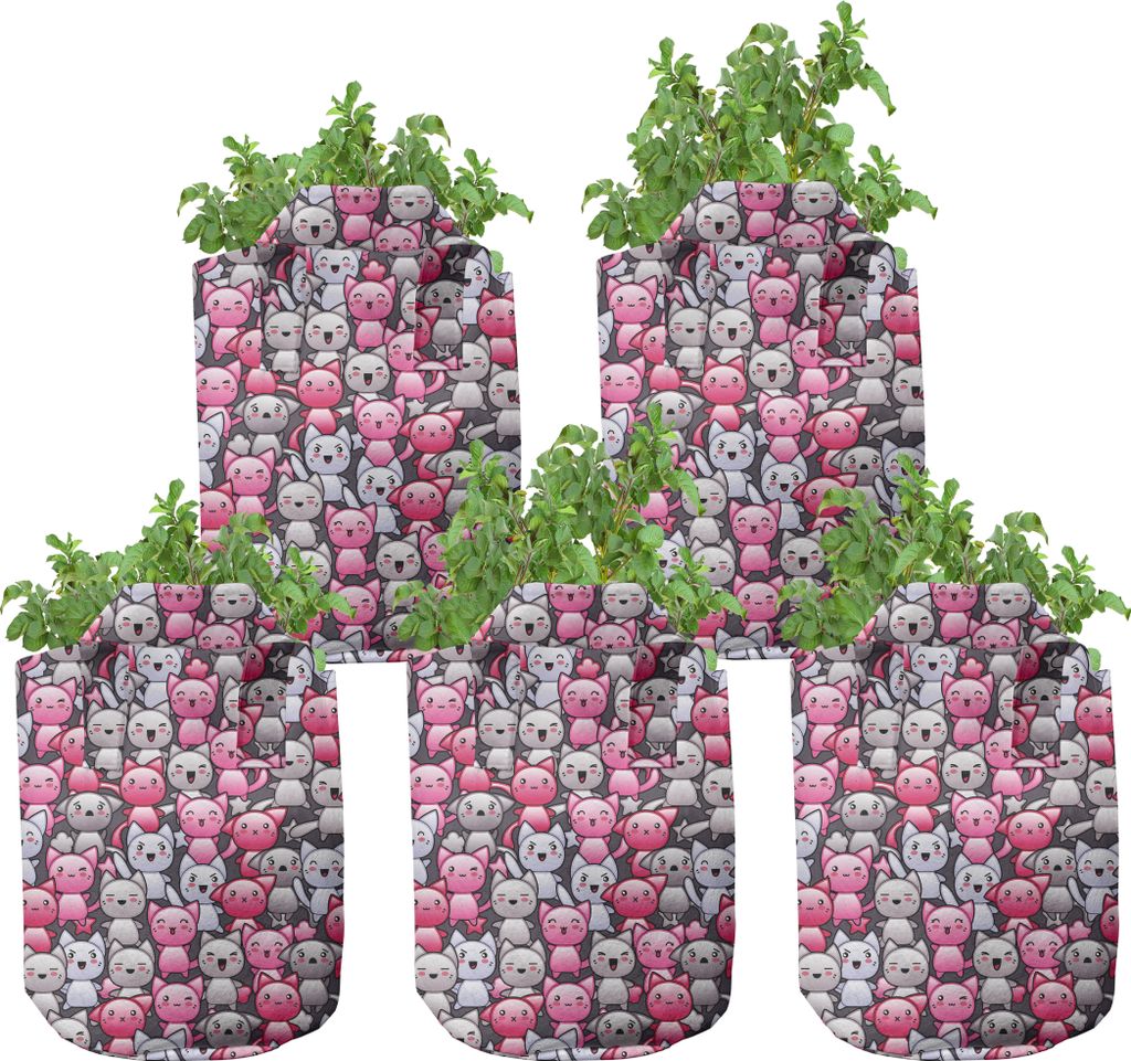 ABAKUHAUS Katze Zuchttöpfe 5er-Pack, Kawaii Doodle Humor, hochleistungsfähig Stofftöpfe mit Griffen für Pflanzen, 7 Gallonen, Rosa Tan Flieder