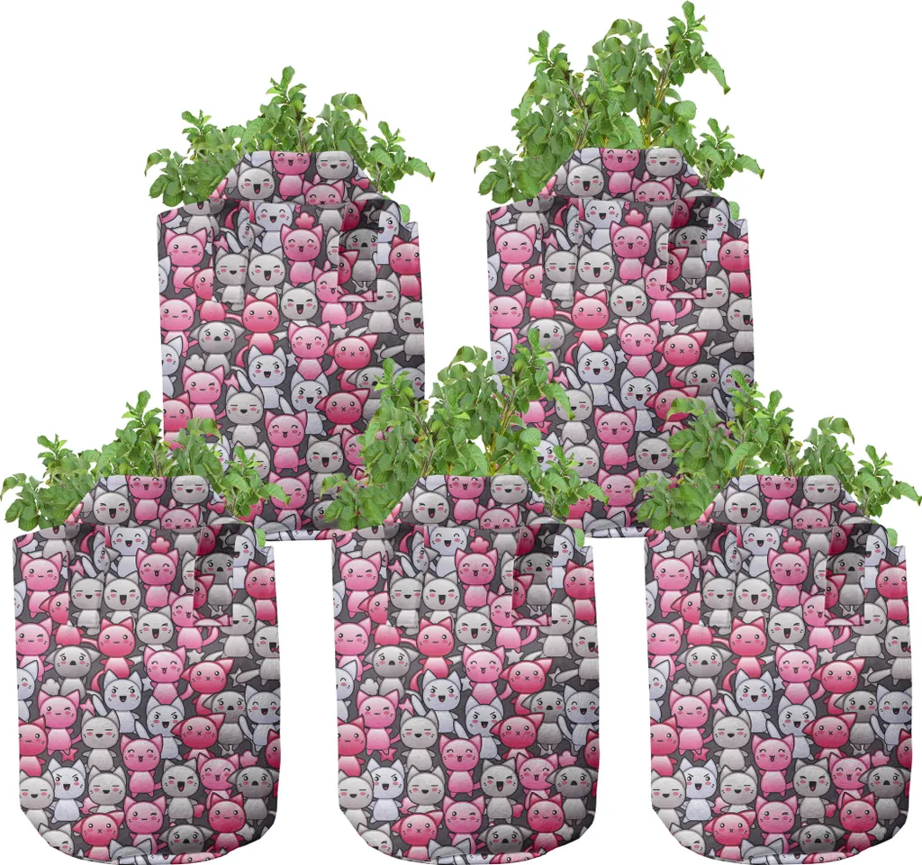 Sac de plantation en tissu avec poignées lot de 5 motif chat rose 26L