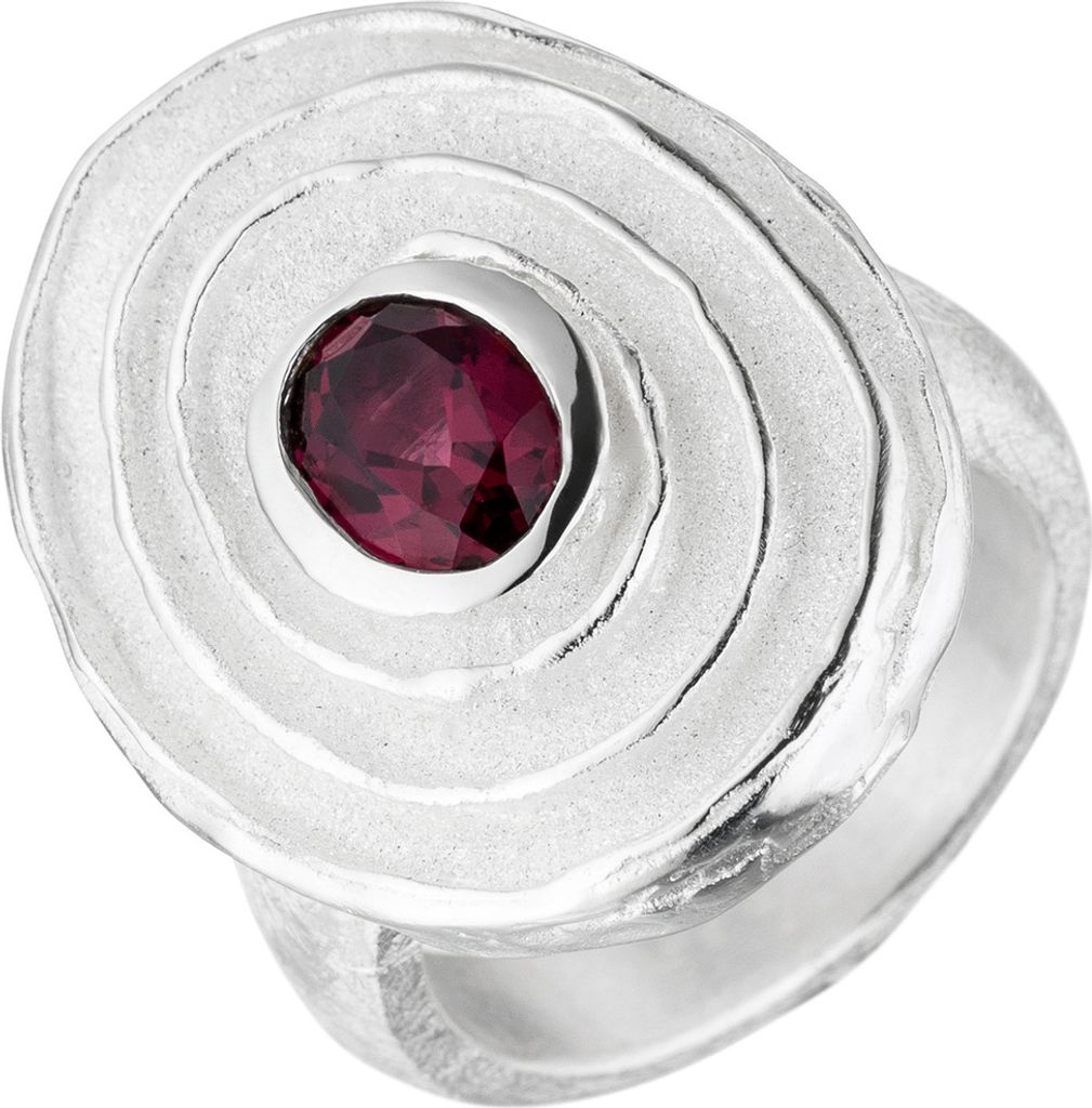 Ring mit rotem Rhodolith oval teilmattiert Spiralform 925 Silber Silberring Innenumfang 56mm Ø17.8mm