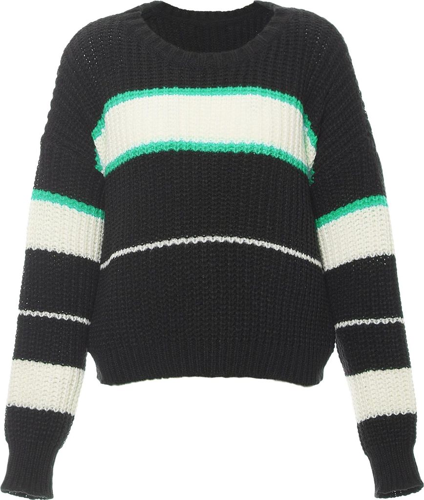 LIBBI damen pullover - schwarz wollweiss grün, M/L