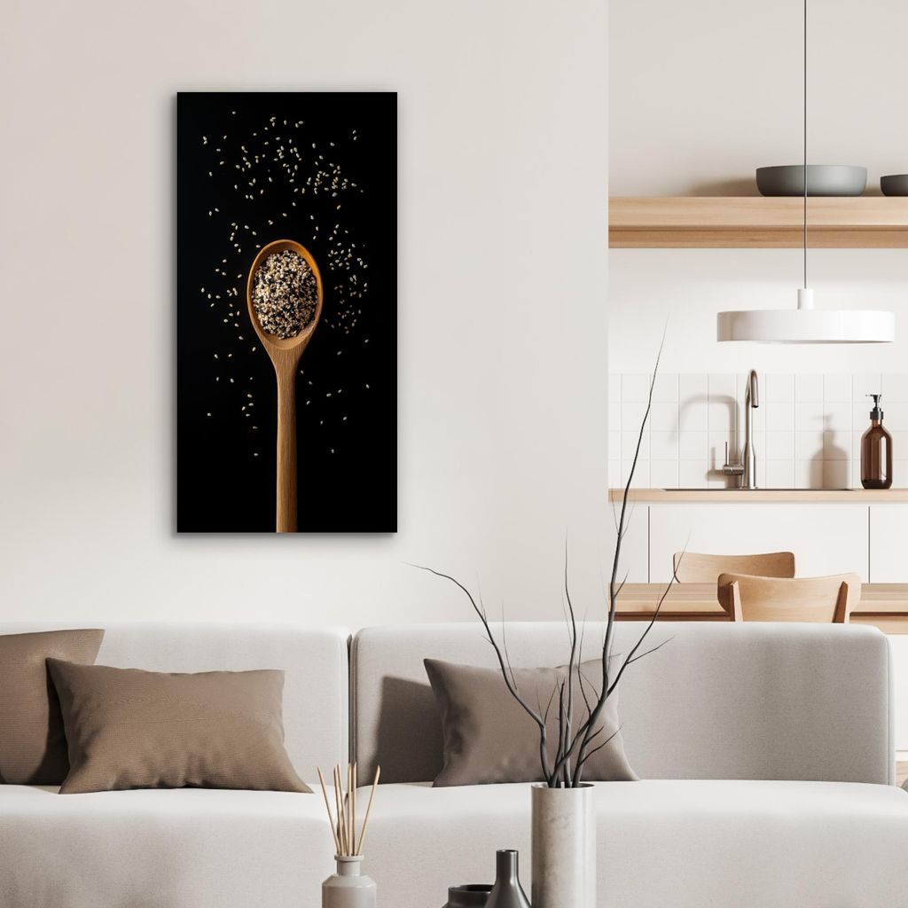 MuchoWow Wanddekoration Metall Metallbild Wandkunst 40x80 cm Sesam - Löffel - Schwarz MuchoWow Aluminium Gemälde - Wanddekoration - Industrial