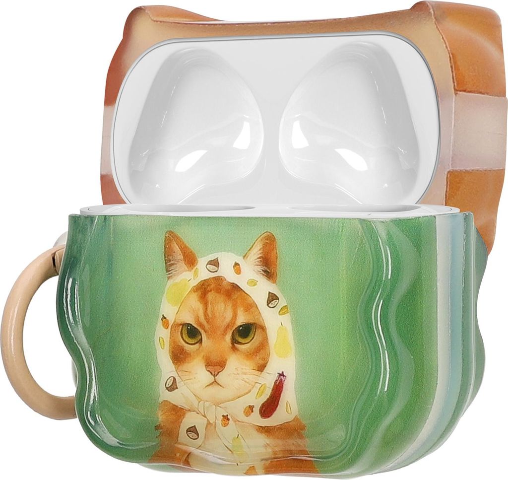 kwmobile In-Ear Kopfhörer Case für Apple Airpods 4 Hülle mit Karabiner - Headphones Case - Earphones Cover Etui - Katze mit Tuch