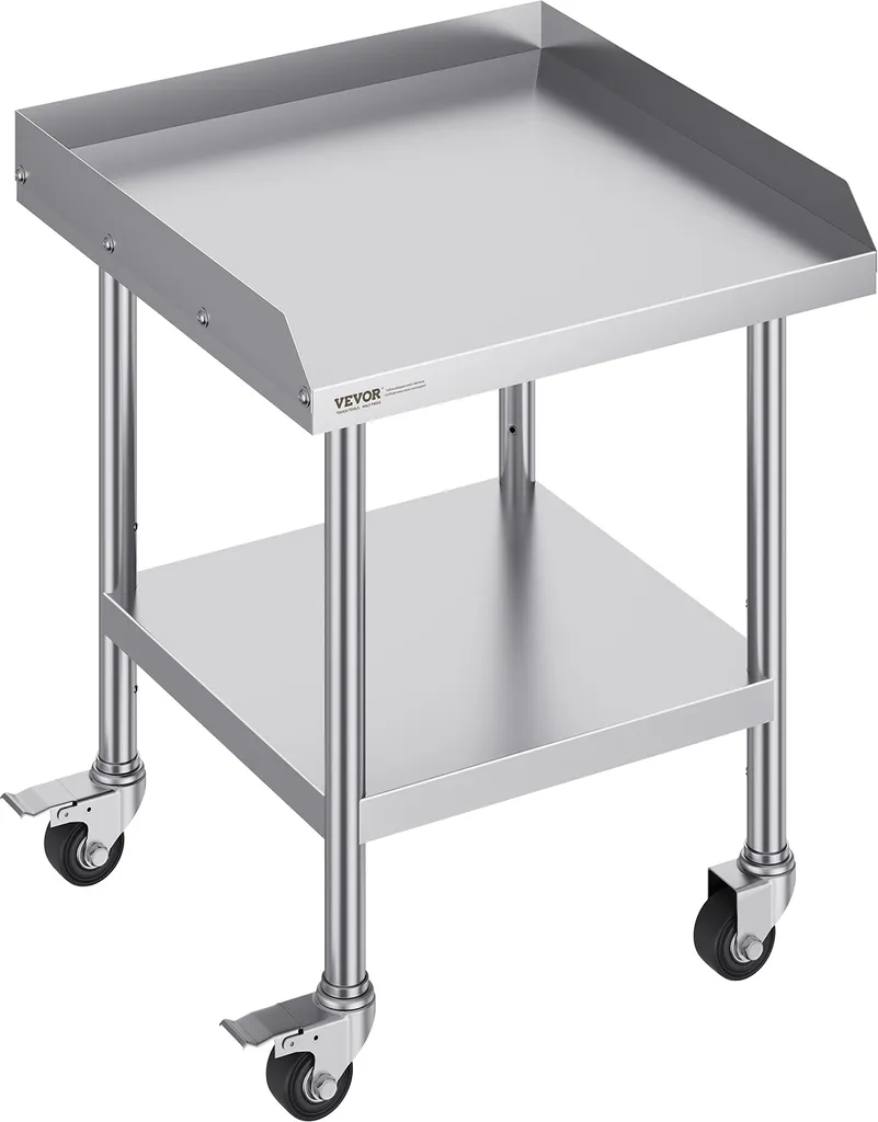 Tavolo da lavoro in acciaio inox VEVOR, tavolo da lavoro commerciale per la preparazione di alimenti con 4 ruote, paraspruzzi su 3 lati, 610 x 610 x 762 mm Tavolo da lavoro, tavolo da lavoro per ristoranti