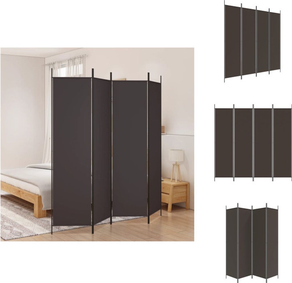 vidaXL 4-tlg. Paravent Braun 200x200 cm Stoff - Raumteiler