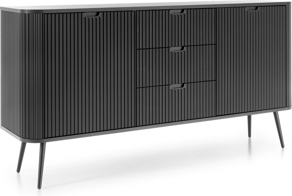 DomoHome Breite Kommode "ZOVA" 168cm mit 3 Schubladen, 2 Schränken, freigeformten Griffen – Moderne Aufbewahrungslösung Metallfüße Schwarz, 1...