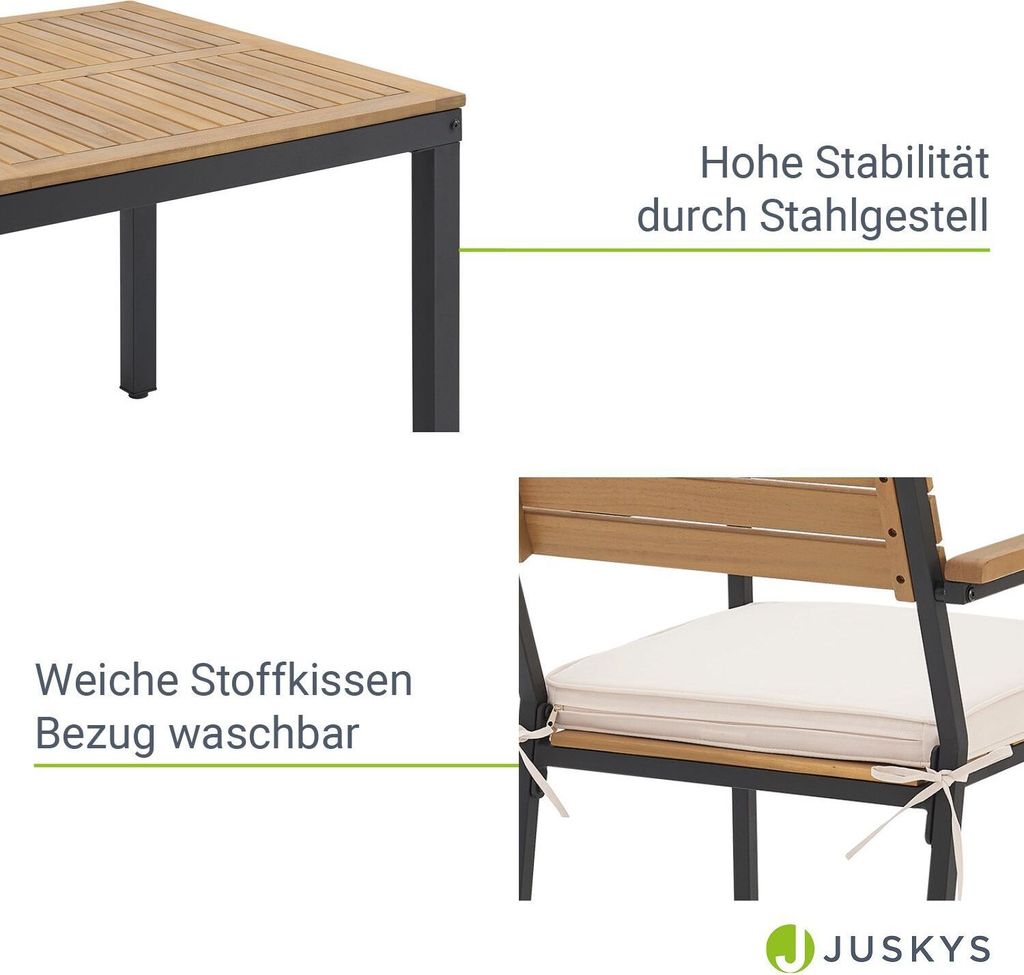 Juskys Akazienholz Gartengarnitur Rhodos - Tisch, 4 Stühle Produktbild 5