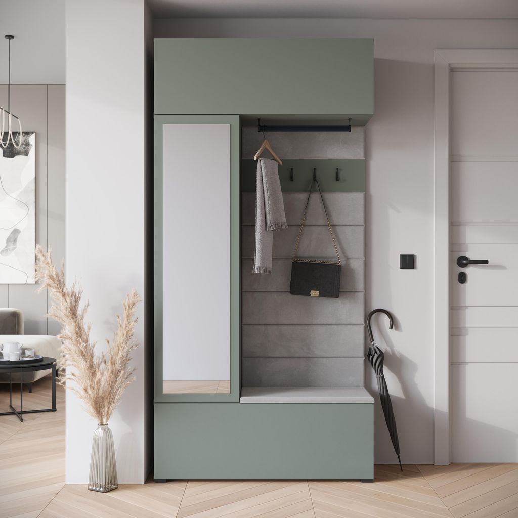 MINIO go for it, Garderobenset "TOKAT", Garderobe, 115 cm, mit Spiegel, Nebliges Grün Farbe