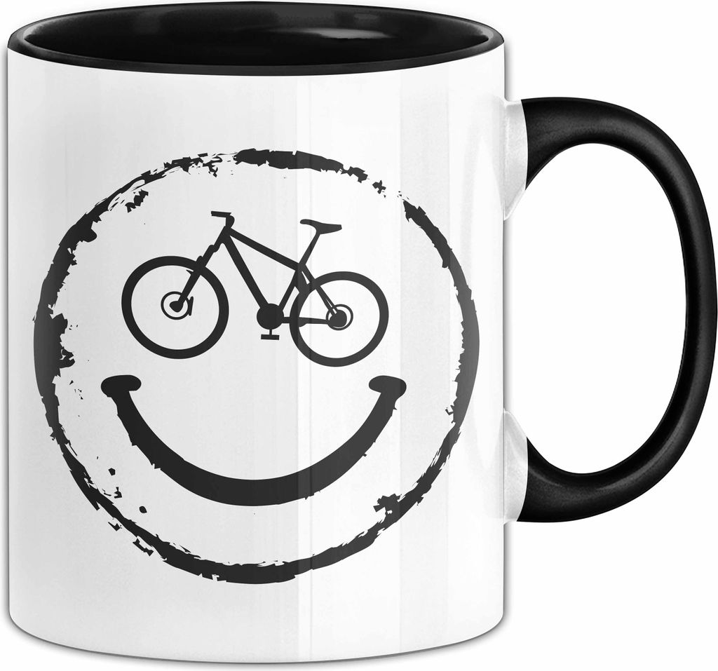 Bike Tasse Fahrrad Rad Geschenk Rennrad Lächeln Geschenkidee Kaffee-Becher (Schwarz)