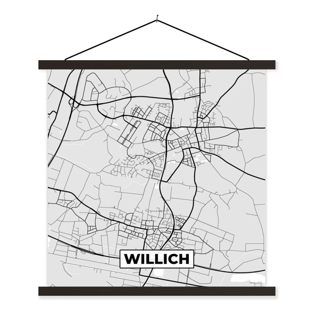 MuchoWow Textilposter Karte - Deutschland - Willich - Karte - Stadtplan 90x90 cm mit schwarzem Rahmen - Magnetisches