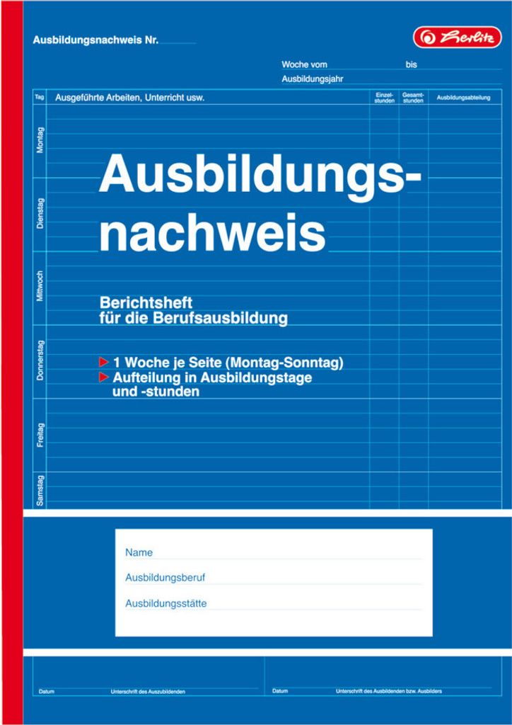 5x Herlitz Ausbildungsnachweis / Berichtsheft / DIN A4 / 28 Produktbild 