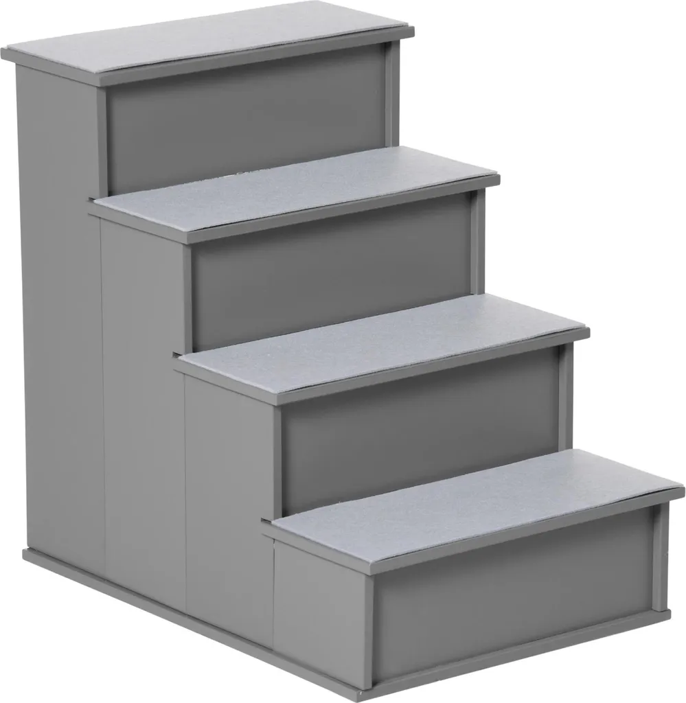 Escalier pour animaux rembourré - Gris - 4 marches - H 54.2 cm (Chiens/Chats)