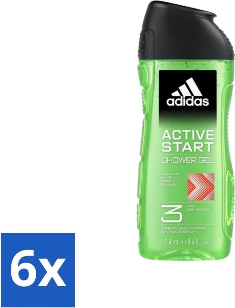 Adidas Gel Douche Active Start 250 ml - Pack Économique de 6 Bouteilles