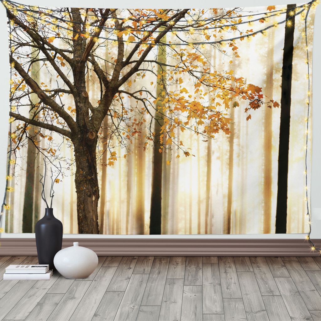 ABAKUHAUS Herbst Wandteppich, Baum im abstrakten Holz, Wohnzimmer Schlafzimmer Heim Seidiges Satin Wandteppich, 200 x 150 cm, Orange Braun