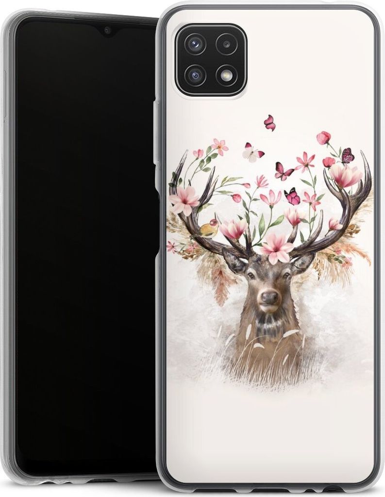 DeinDesign Handyhülle für Samsung Galaxy A22 5G Silikon Hülle Case Smartphone Schutzhülle Blumen Hirsch Tiere