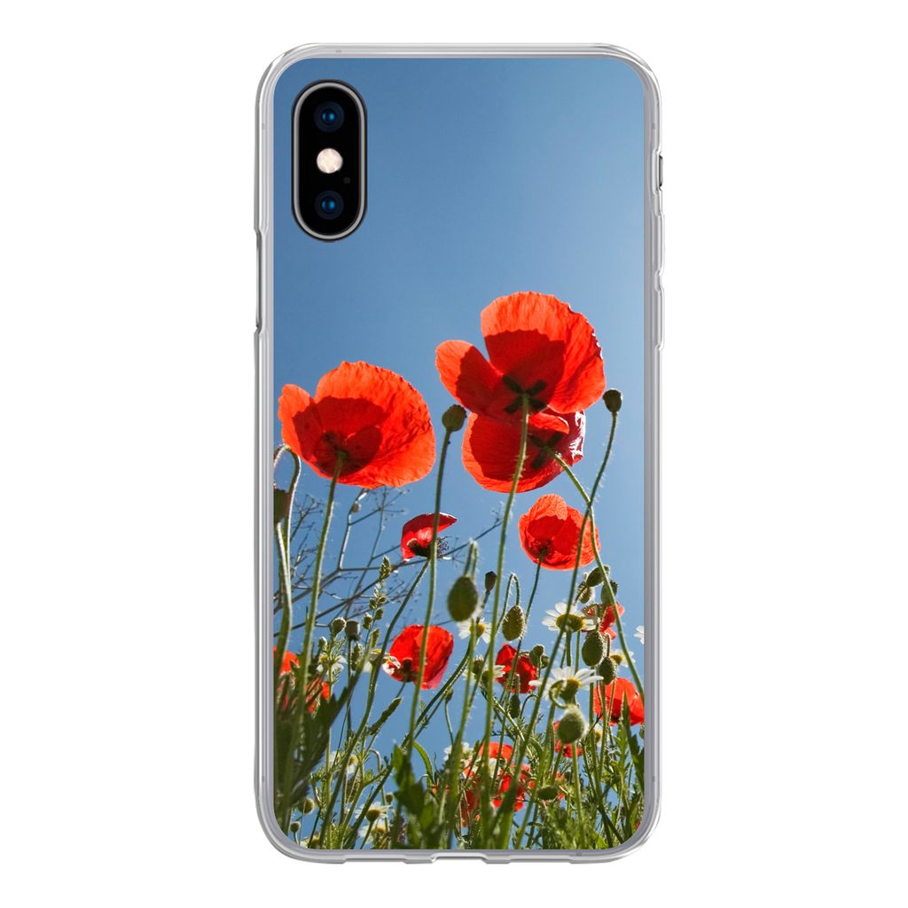 MuchoWow Handyhülle Schutzhülle Hülle für iPhone X Strahlende Sonne über einigen Mohnblumen in Spanien Silikon Softcase Handy Hülle - Handy...