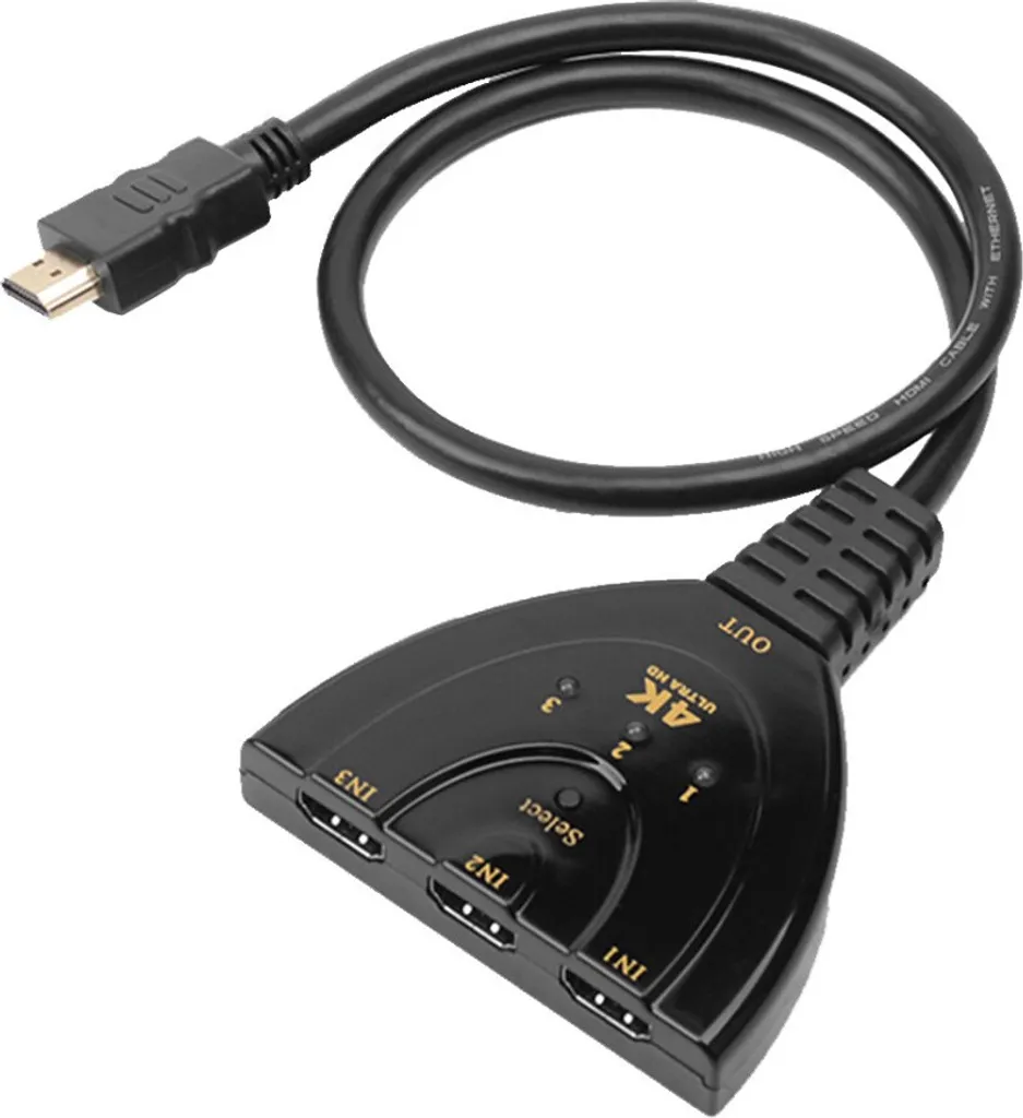 Switch HDMI 4K Techly Haute Vitesse - Pigtail 50cm et 3 Entrées Femelles