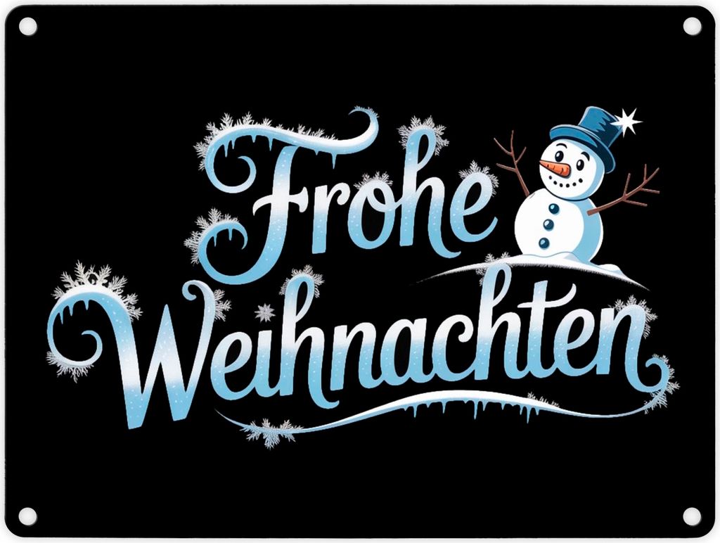 Frohe Weihnachten mit Schneemann Metallschild in 15x20 cm