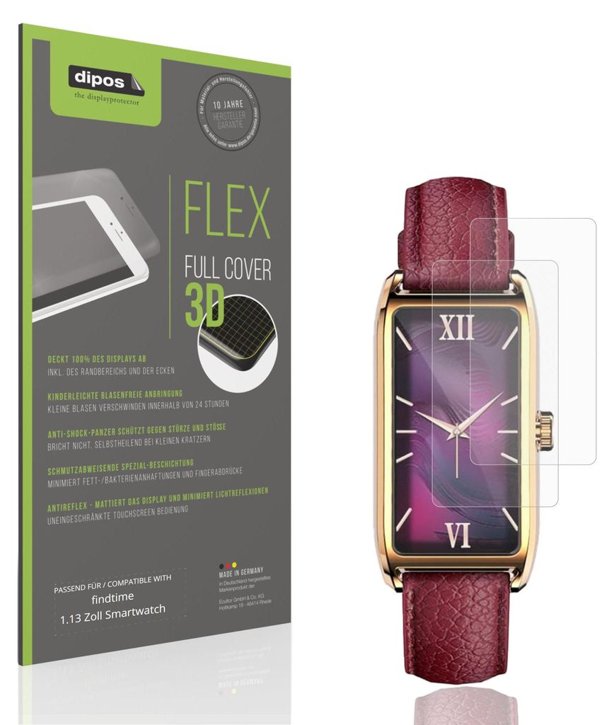 2x Full Cover Schutzfolie matt für findtime 1.13 Zoll Smartwatch Panzerfolie Anti-Shock