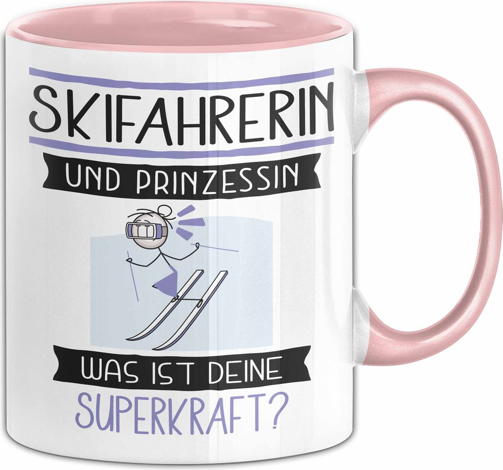 Skifahrerin Und Prinzessin Tasse Geschenk Für Eine Skifahrerin Geburtstag Was Ist Deine Superkraft (Rosa)