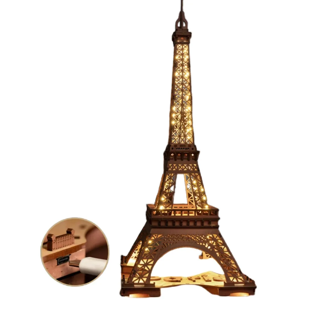 Idée cadeau DIY : puzzle 3D Tour Eiffel lumineuse en bois pour adultes