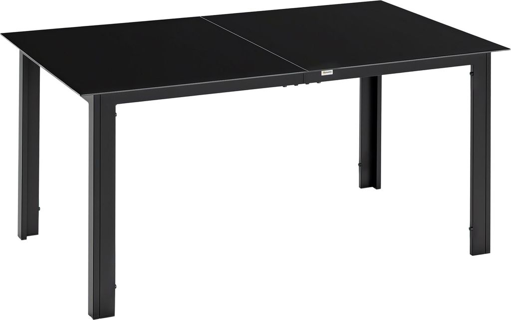 Terrassentisch für 6 Personen, 150x90x74 cm, wetterbeständig, gehärtetes Glas, Schwarz