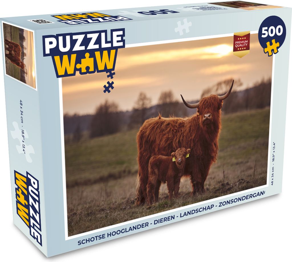 MuchoWow Puzzle 1000 Teile Schottische Highlander - Tiere - Landschaft - Sonnenuntergang - Kuh - Erwachsene - Rätsel
