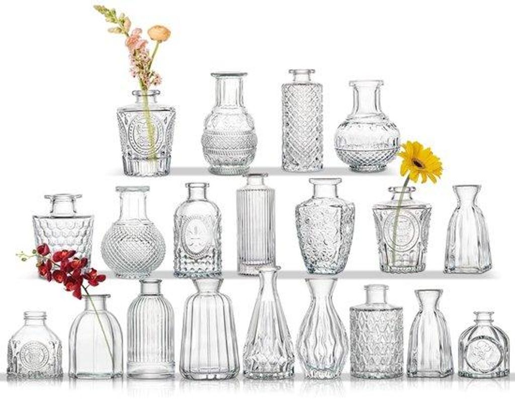Bunte Glasvasen-Sammlung, Vintage-Blumenarrangements, Dekorations-Set mit kleinen Gläsern, Blumen-Tischdekoration, Hochzeit- und Wohnzimmer-Access...