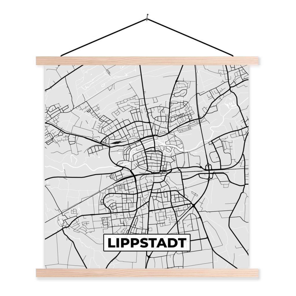 MuchoWow Textilposter Karte - Lippstadt - Deutschland - Karte 120x120 cm mit holzfarbenen Rahmen - Textil-Poster