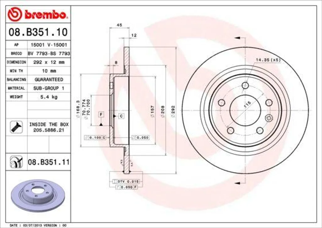Disque de Frein Brembo 08.B351.11 à Haute Teneur en Carbone pour Opel