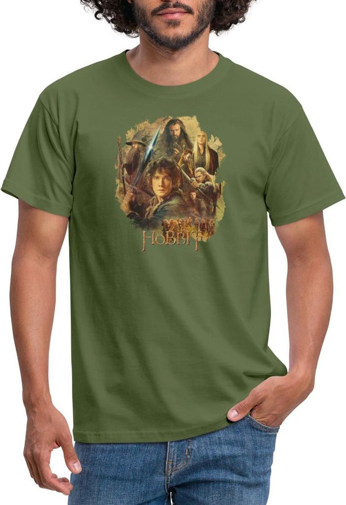 Spreadshirt Der Hobbit Charaktere Um Bilbo Beutlin Mit Stich Männer T-Shirt, XXL, Militärgrün