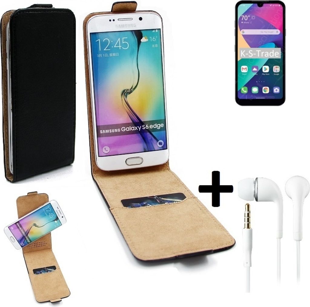 K-S-Trade Handyhülle + Kopfhörer kompatibel mit LG Electronics Phoenix 5 360° Flipstyle Schutzhülle Smartphone Tasche Case Flip cover schwarz 1x