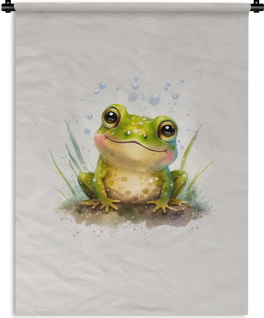 MuchoWow Wandteppich Wandbehang Frosch - Grün - Aquarell - Tiere - Junge - Mädchen 120x160 cm Tapisserie Dekoration Wandtuch - Wohnzimmer - Mod...