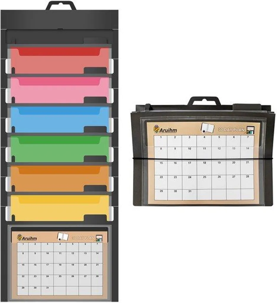 Organisateur mural enroulable 6 compartiments A4 noir gain de place