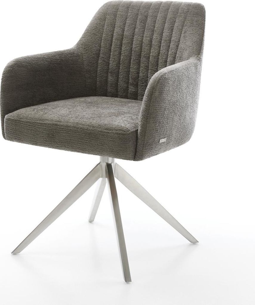 DELIFE Drehstuhl Greg-Flex Bouclé Soft Schlamm Kreuzgestell breit Edelstahl 360° drehbar Wippfunktion Taschenfederkern